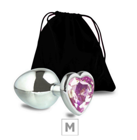PLUG DE METAL M CORAÇÃO - PEDRA ROSA